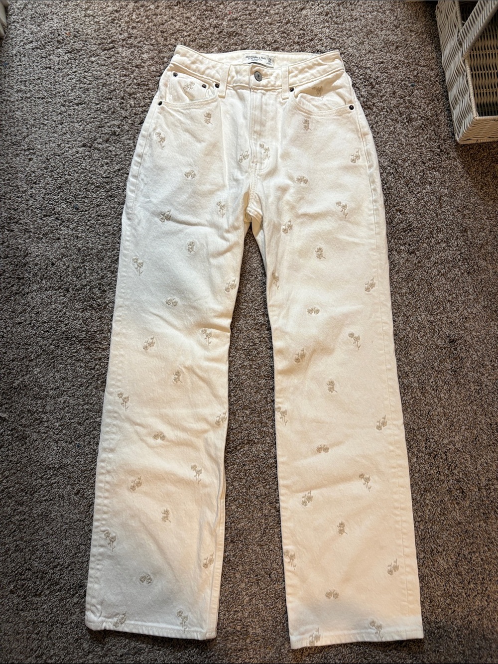 Abercrombie & Fitch Ivory Embroidered Straight-Leg Jeans
